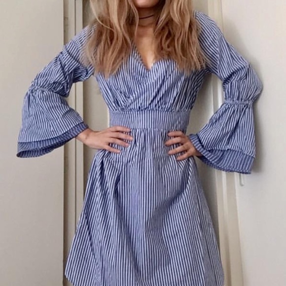 a new day Dresses & Skirts - 🎀Blue and white striped bell sleeve dress